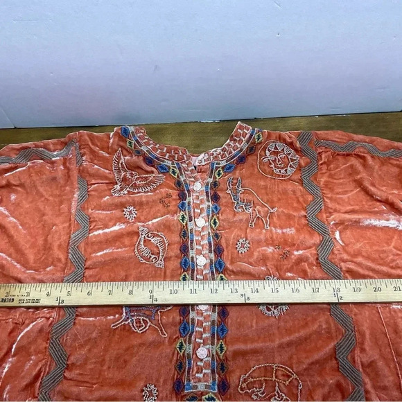 Johnny Was Biya Lyra Orange Velvet Zodiac Embroidered Blouse Tunic Large $345 - Picture 14 of 15